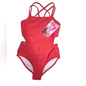 Kanu Surf Girls' Beach Sport Cut-Out Strappy One Piece Swimsuit Red Size 6 NWT